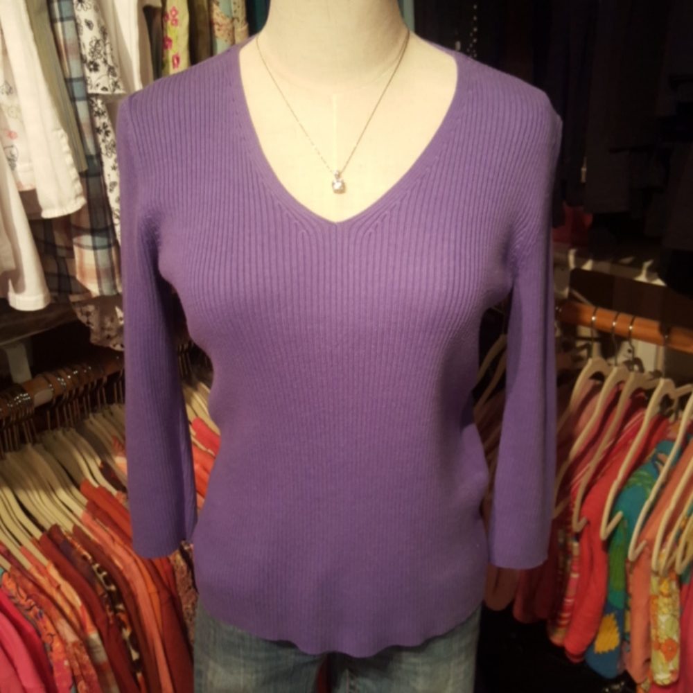 JOSEPHINE CHAUS PETITE ♡ Gorgeous Periwinkle V Neck Ribbed Knit Sweater S